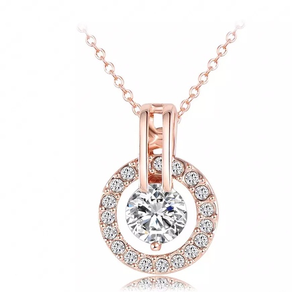 Jewelry - Rose Gold Plated Pendant Necklace with CZ Stones